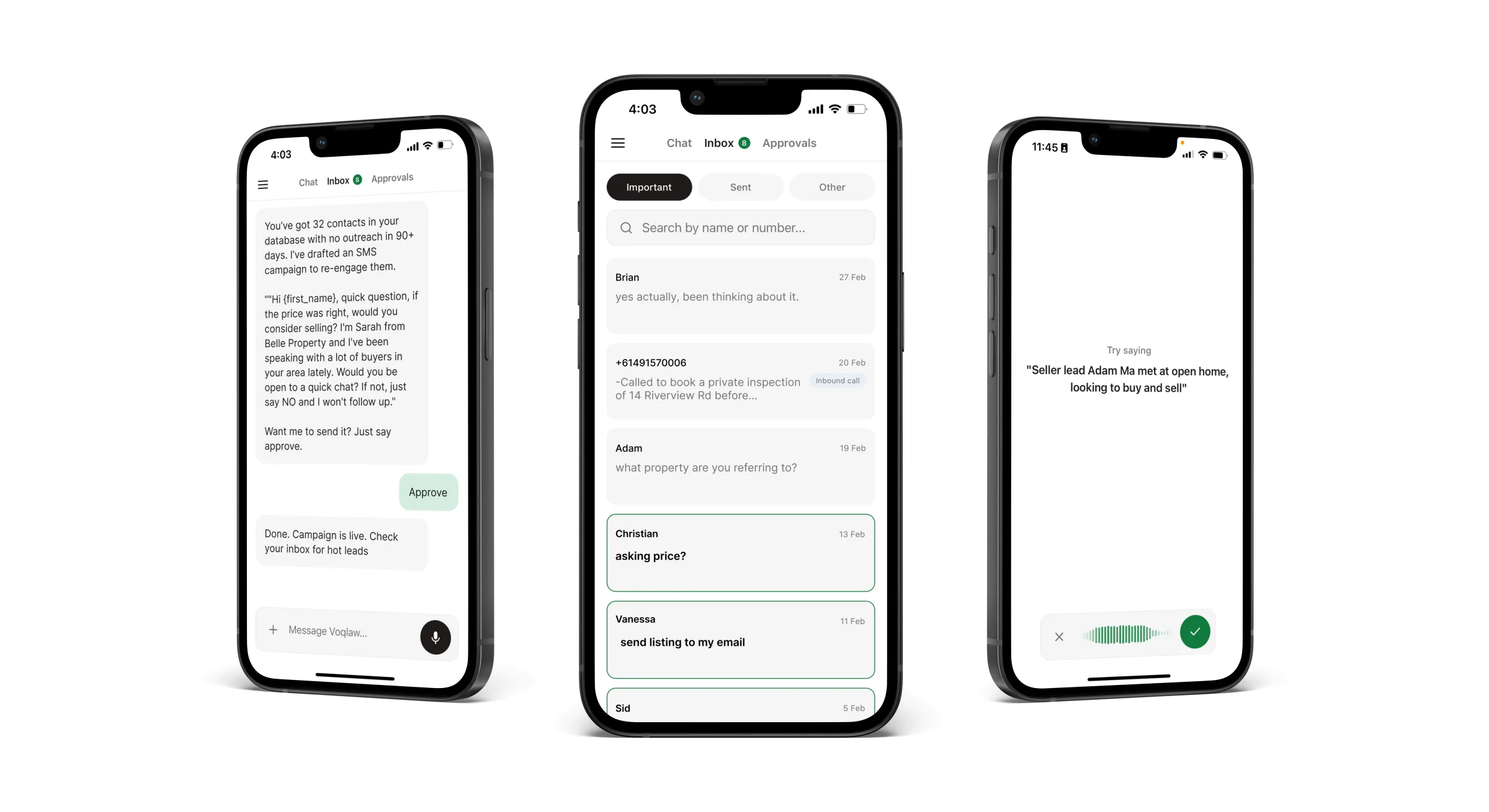 Voqlaw mobile app — chat, inbox, and voice capture